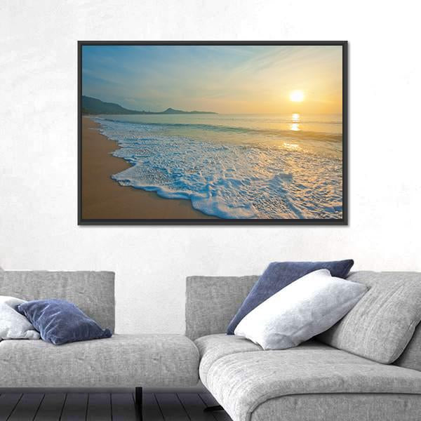 Tropical Beach At Sunrise Canvas Wall Art-1 Piece-Floating Frame-24" x 16"-Tiaracle
