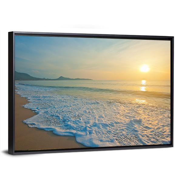 Tropical Beach At Sunrise Canvas Wall Art-3 Horizontal-Gallery Wrap-25" x 16"-Tiaracle