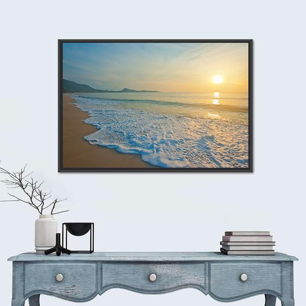 Tropical Beach At Sunrise Canvas Wall Art-3 Horizontal-Gallery Wrap-25" x 16"-Tiaracle