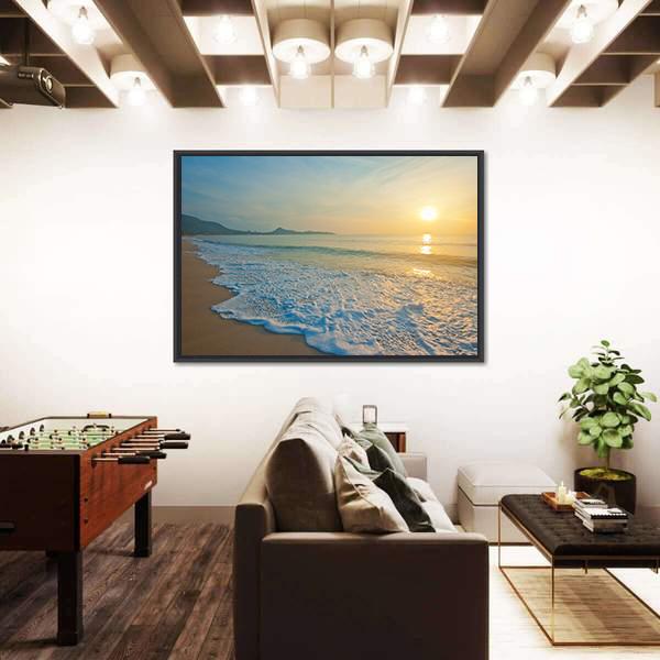 Tropical Beach At Sunrise Canvas Wall Art-3 Horizontal-Gallery Wrap-25" x 16"-Tiaracle