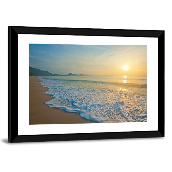 Tropical Beach At Sunrise Canvas Wall Art-3 Horizontal-Gallery Wrap-25" x 16"-Tiaracle