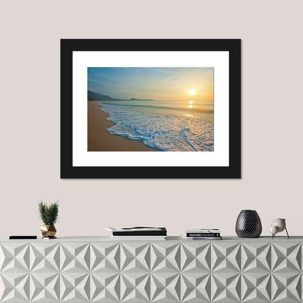 Tropical Beach At Sunrise Canvas Wall Art-3 Horizontal-Gallery Wrap-25" x 16"-Tiaracle