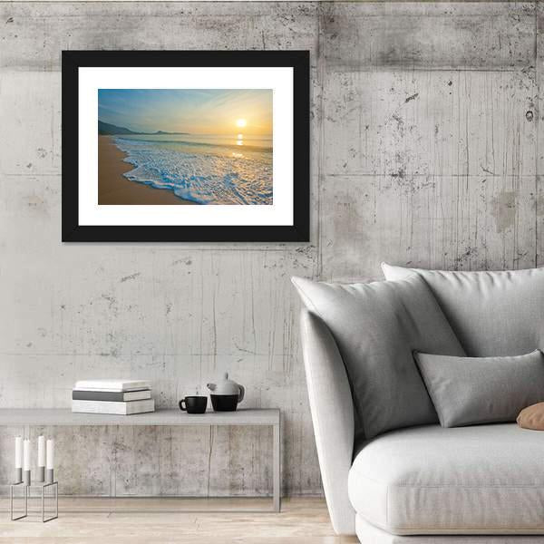Tropical Beach At Sunrise Canvas Wall Art-3 Horizontal-Gallery Wrap-25" x 16"-Tiaracle