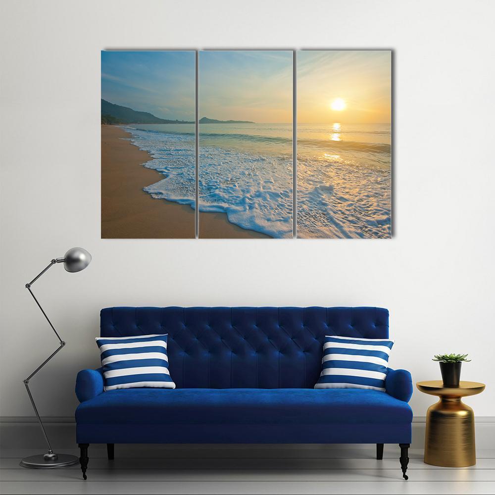 Tropical Beach At Sunrise Canvas Wall Art-3 Horizontal-Gallery Wrap-37" x 24"-Tiaracle