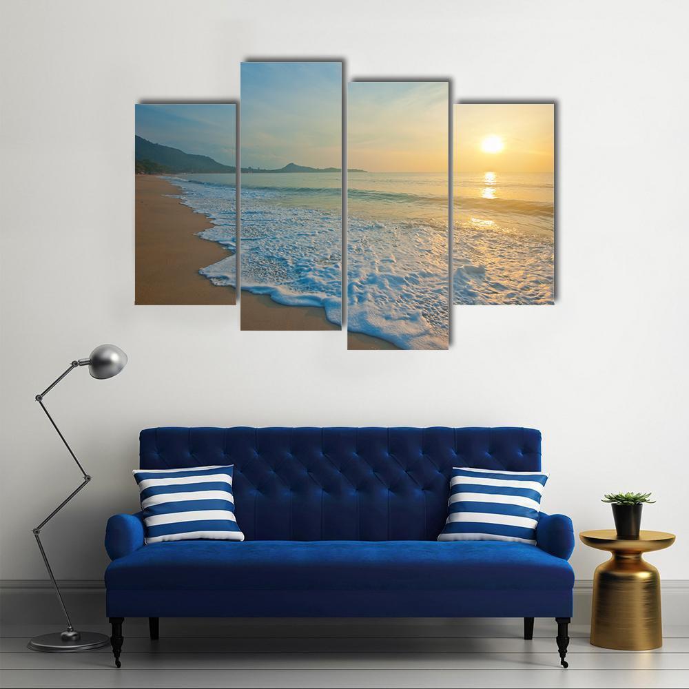 Tropical Beach At Sunrise Canvas Wall Art-4 Pop-Gallery Wrap-50" x 32"-Tiaracle