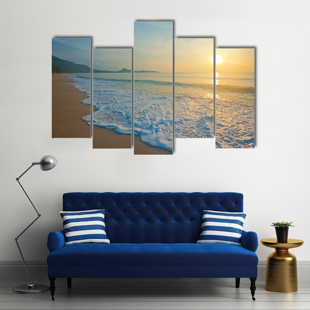Tropical Beach At Sunrise Canvas Wall Art-5 Pop-Gallery Wrap-47" x 32"-Tiaracle