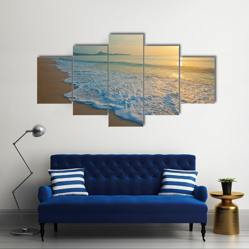 Tropical Beach At Sunrise Canvas Wall Art-5 Star-Gallery Wrap-62" x 32"-Tiaracle