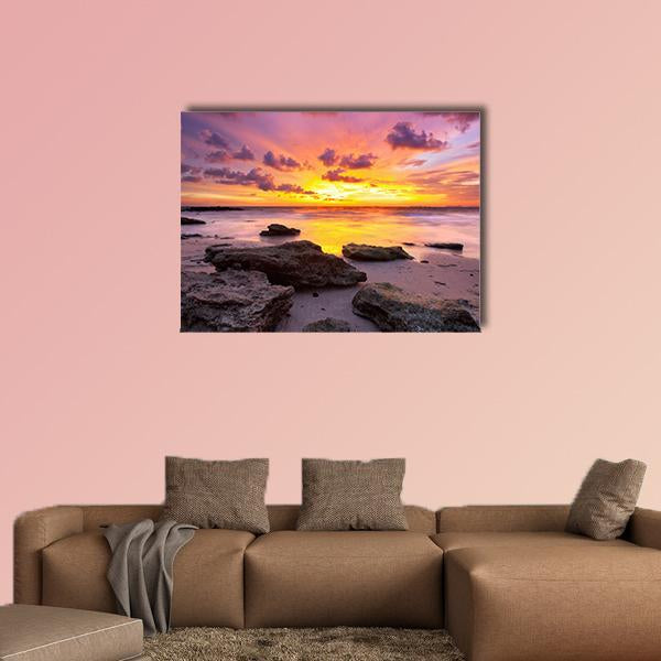 Tropical Beach At Sunset Canvas Wall Art-1 Piece-Gallery Wrap-36" x 24"-Tiaracle