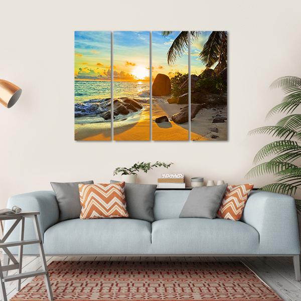Tropical Beach At Sunset Canvas Wall Art-4 Horizontal-Gallery Wrap-34" x 24"-Tiaracle