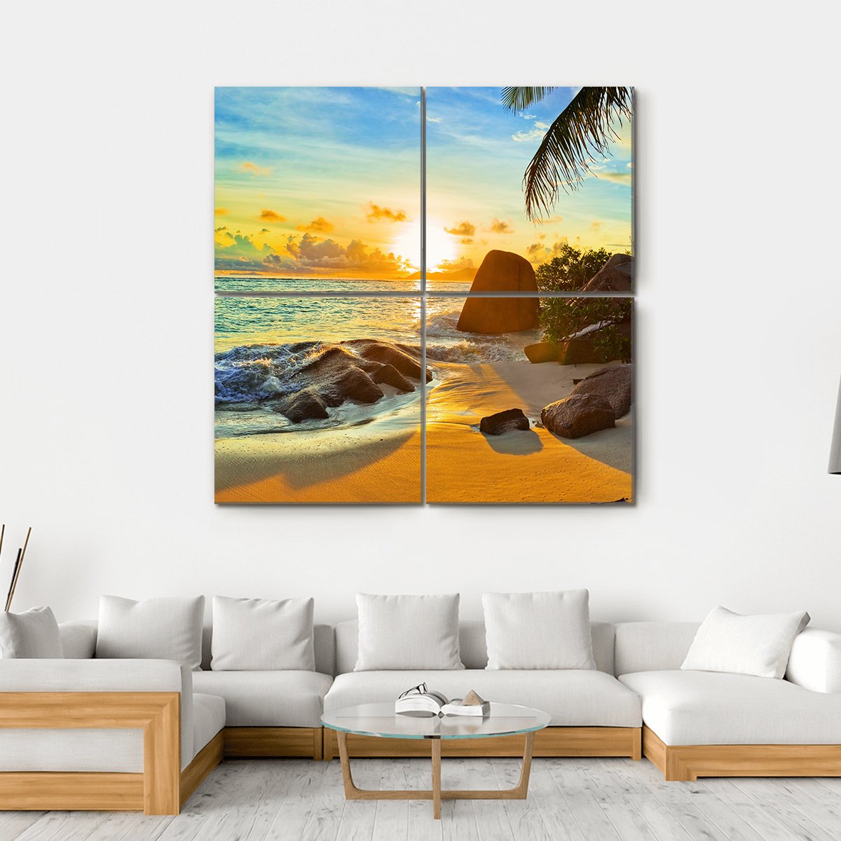 Tropical Beach At Sunset Canvas Wall Art-4 Square-Gallery Wrap-17" x 17"-Tiaracle