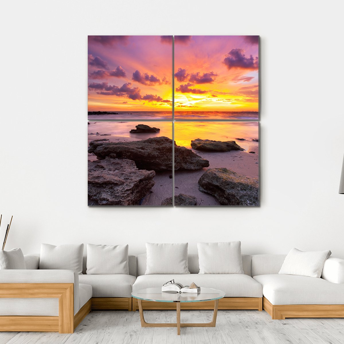 Tropical Beach At Sunset Canvas Wall Art-4 Square-Gallery Wrap-17" x 17"-Tiaracle