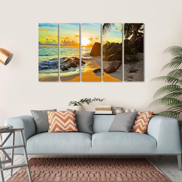 Tropical Beach At Sunset Canvas Wall Art-5 Horizontal-Gallery Wrap-22" x 12"-Tiaracle