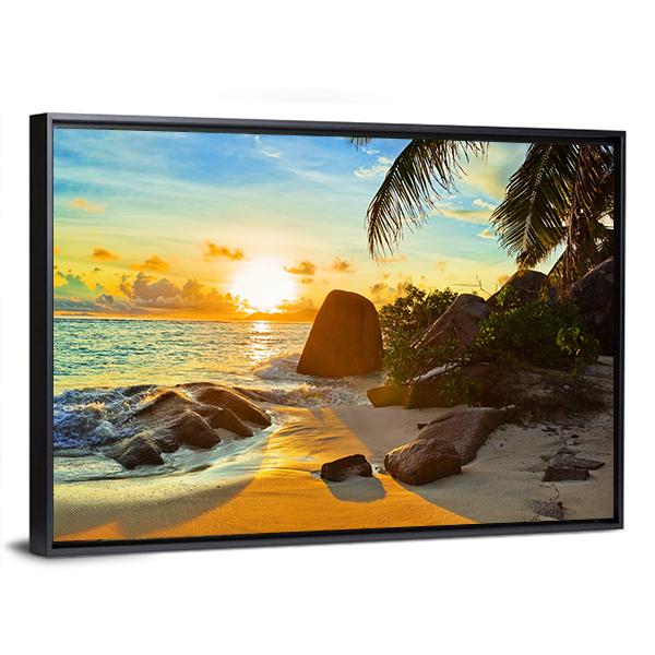 Tropical Beach At Sunset Canvas Wall Art-3 Horizontal-Gallery Wrap-25" x 16"-Tiaracle