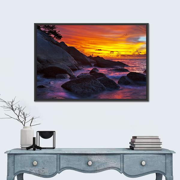 Tropical Beach At Sunset Canvas Wall Art-3 Horizontal-Gallery Wrap-25" x 16"-Tiaracle