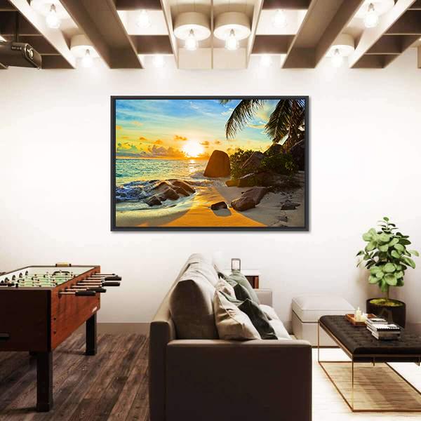 Tropical Beach At Sunset Canvas Wall Art-3 Horizontal-Gallery Wrap-25" x 16"-Tiaracle