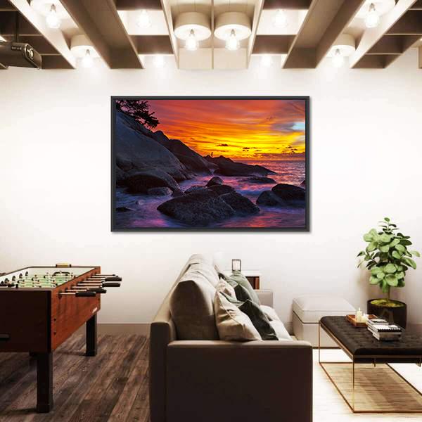 Tropical Beach At Sunset Canvas Wall Art-3 Horizontal-Gallery Wrap-25" x 16"-Tiaracle