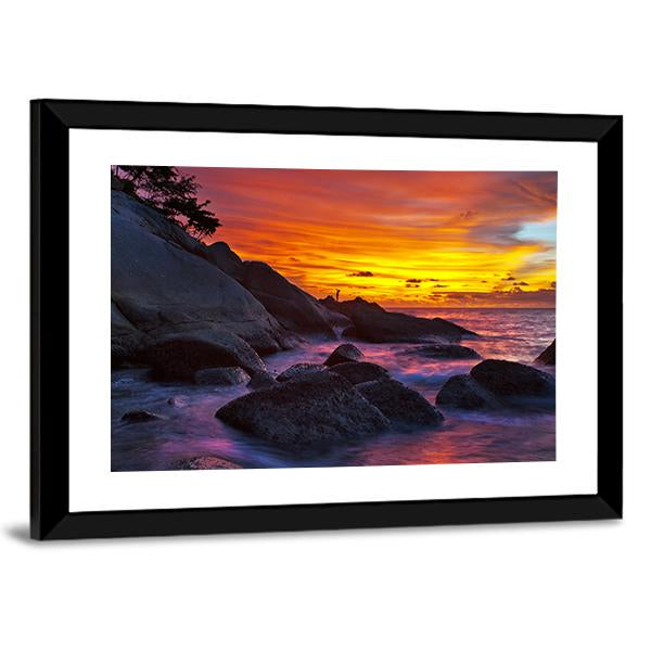 Tropical Beach At Sunset Canvas Wall Art-3 Horizontal-Gallery Wrap-25" x 16"-Tiaracle