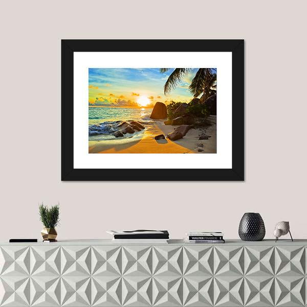 Tropical Beach At Sunset Canvas Wall Art-3 Horizontal-Gallery Wrap-25" x 16"-Tiaracle