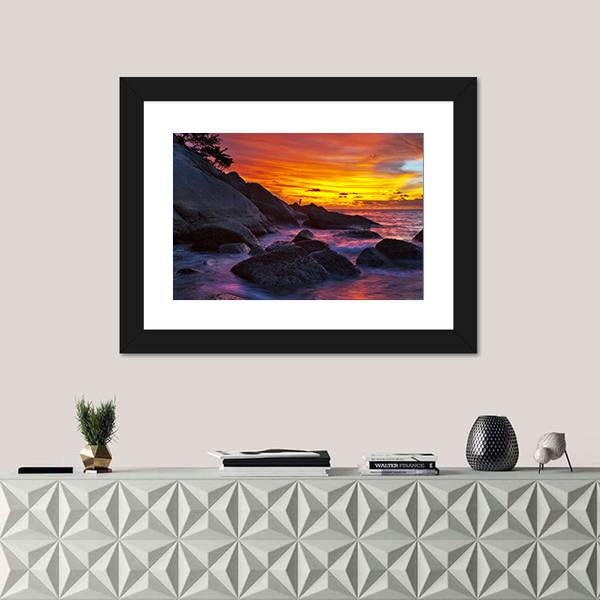 Tropical Beach At Sunset Canvas Wall Art-3 Horizontal-Gallery Wrap-25" x 16"-Tiaracle