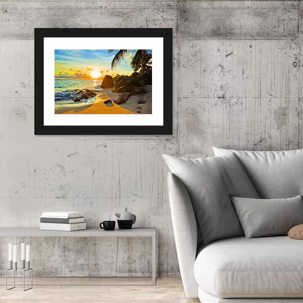 Tropical Beach At Sunset Canvas Wall Art-3 Horizontal-Gallery Wrap-25" x 16"-Tiaracle
