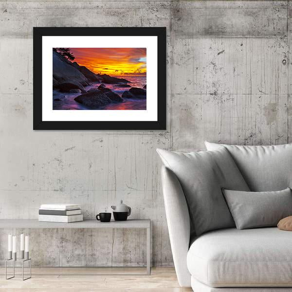 Tropical Beach At Sunset Canvas Wall Art-3 Horizontal-Gallery Wrap-25" x 16"-Tiaracle