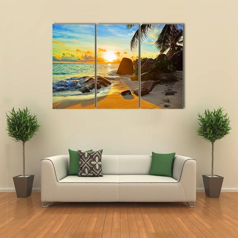 Tropical Beach At Sunset Canvas Wall Art-3 Horizontal-Gallery Wrap-37" x 24"-Tiaracle