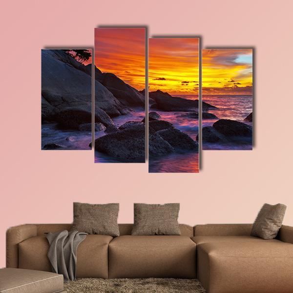 Tropical Beach At Sunset Canvas Wall Art-4 Pop-Gallery Wrap-50" x 32"-Tiaracle