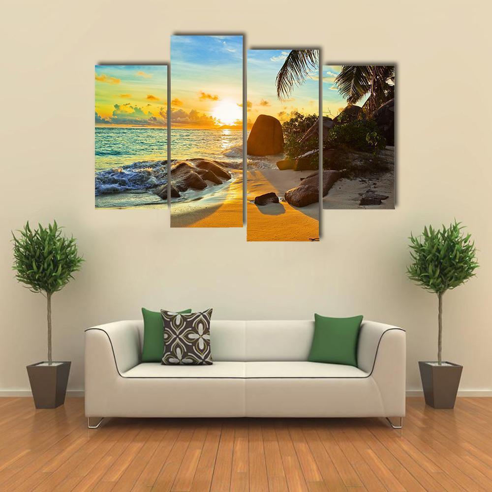 Tropical Beach At Sunset Canvas Wall Art-4 Pop-Gallery Wrap-50" x 32"-Tiaracle