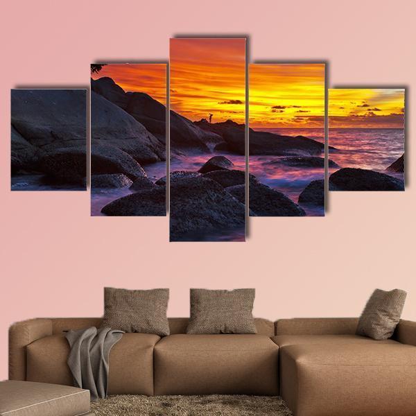 Tropical Beach At Sunset Canvas Wall Art-5 Star-Gallery Wrap-62" x 32"-Tiaracle