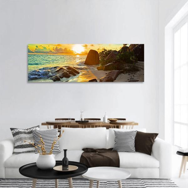 Tropical Beach At Sunset Panoramic Canvas Wall Art-1 Piece-36" x 12"-Tiaracle