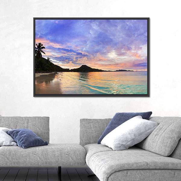 Tropical Beach Cote d'Or At Sunset Canvas Wall Art-1 Piece-Floating Frame-24" x 16"-Tiaracle