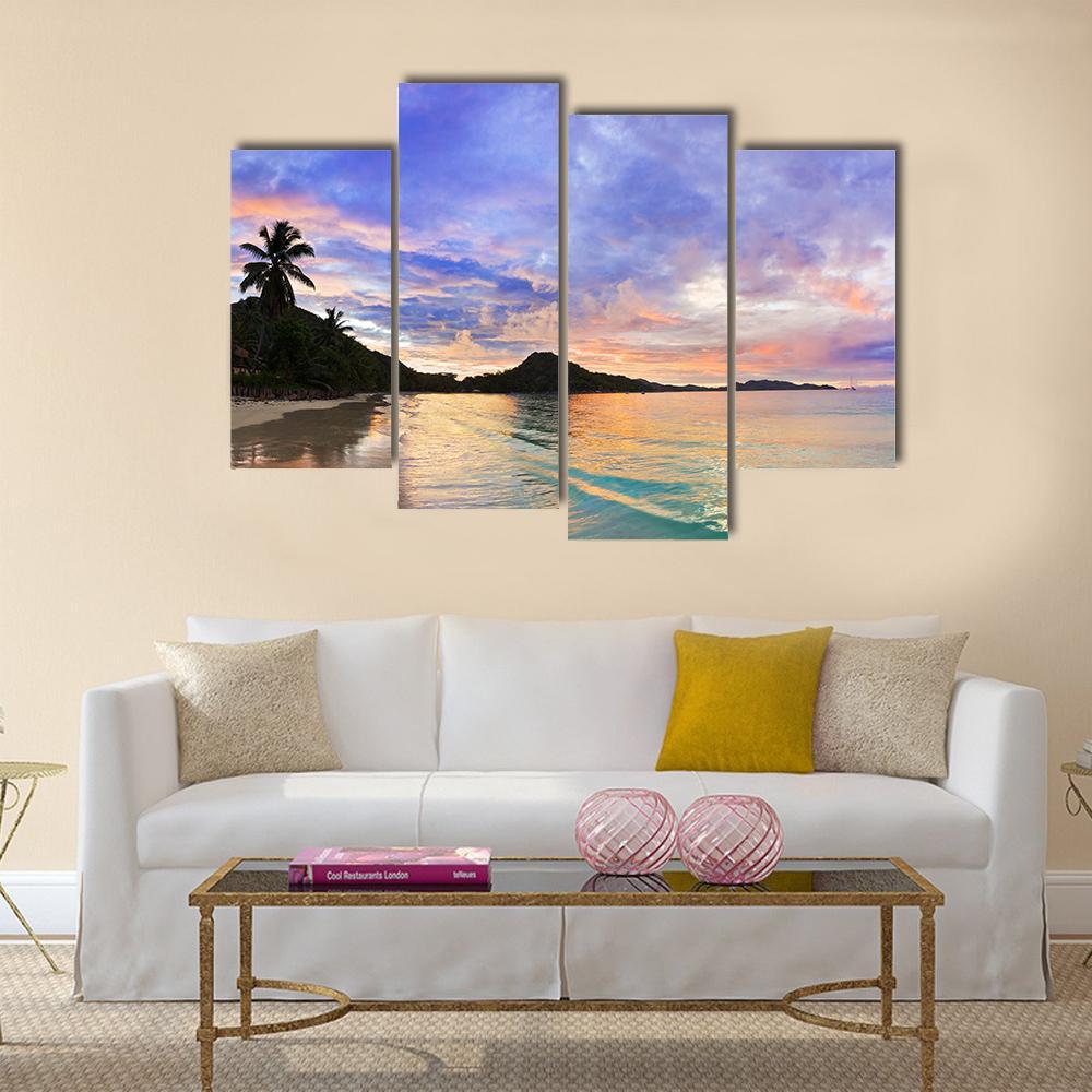 Tropical Beach Cote d'Or At Sunset Canvas Wall Art-4 Pop-Gallery Wrap-50" x 32"-Tiaracle