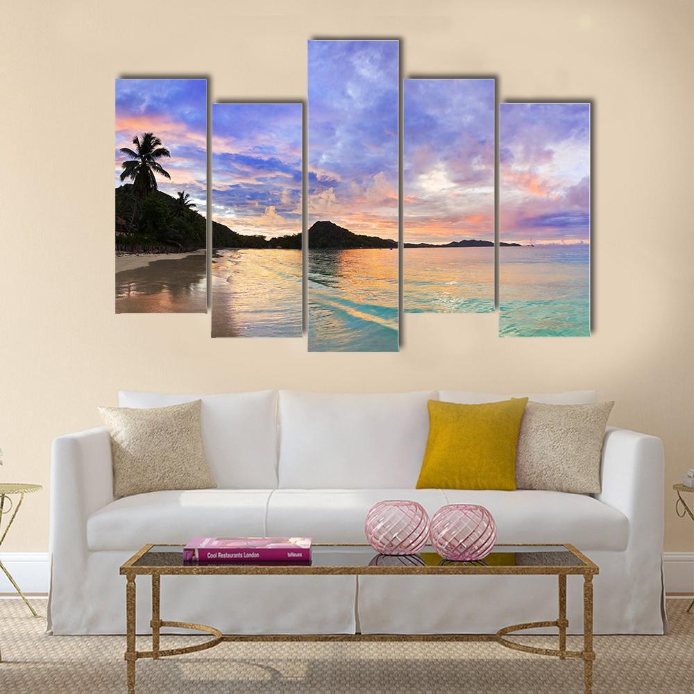 Tropical Beach Cote d'Or At Sunset Canvas Wall Art-5 Pop-Gallery Wrap-47" x 32"-Tiaracle