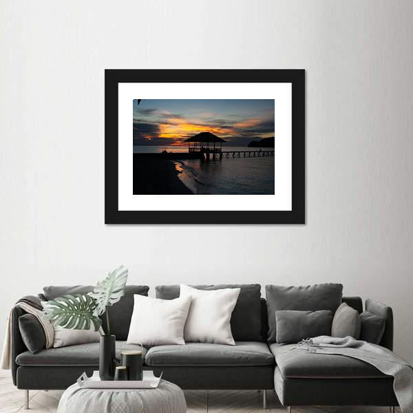 Tropical Beach In Bali Island At Sunset Canvas Wall Art-1 Piece-Framed Print-20" x 16"-Tiaracle