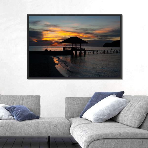 Tropical Beach In Bali Island At Sunset Canvas Wall Art-1 Piece-Floating Frame-24" x 16"-Tiaracle