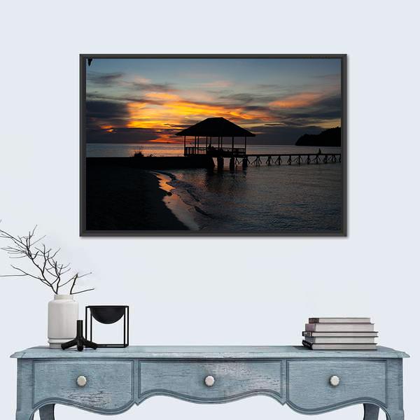 Tropical Beach In Bali Island At Sunset Canvas Wall Art-3 Horizontal-Gallery Wrap-25" x 16"-Tiaracle