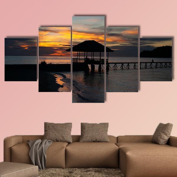 Tropical Beach In Bali Island At Sunset Canvas Wall Art-5 Star-Gallery Wrap-62" x 32"-Tiaracle