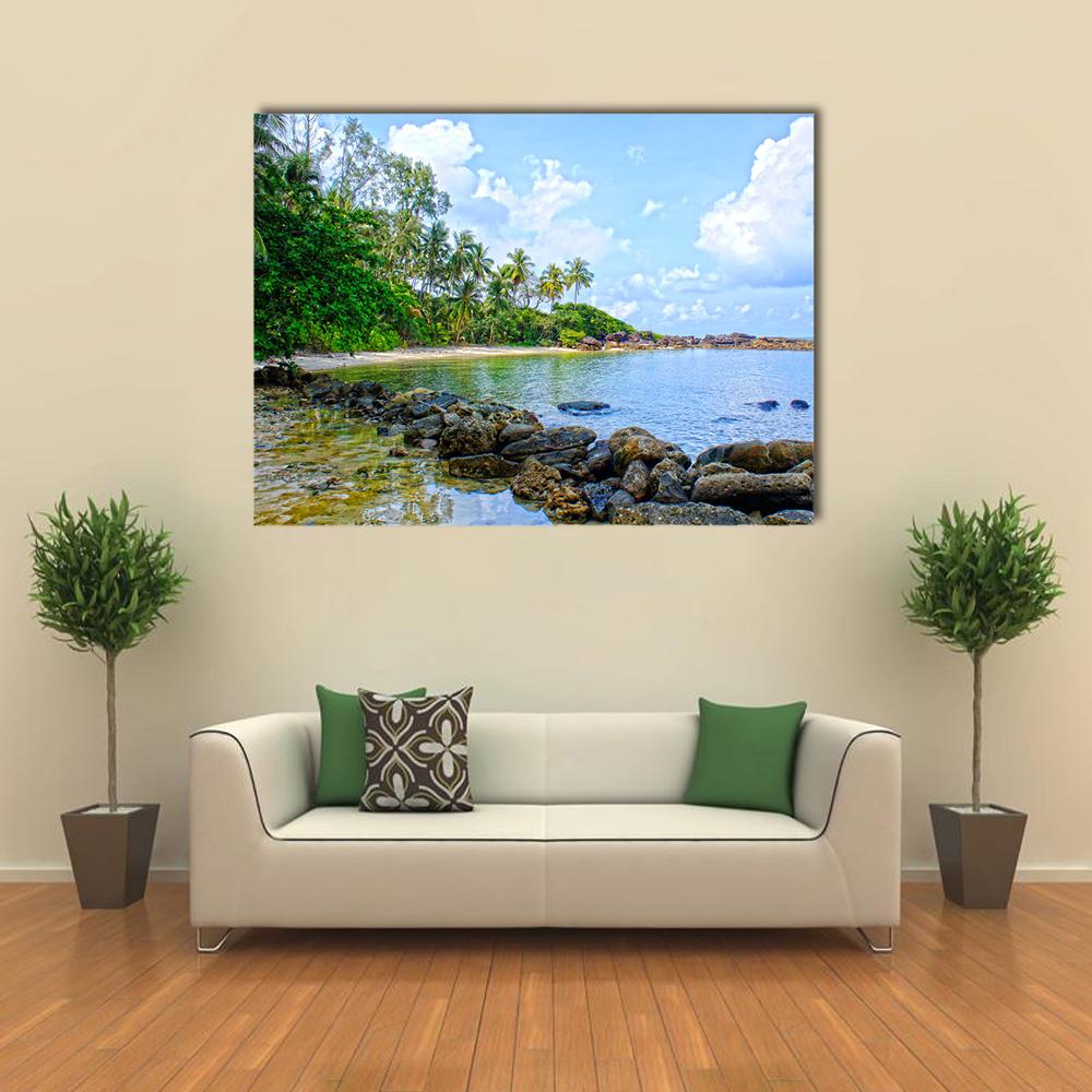 Tropical Beach In Seychelles Canvas Wall Art-4 Horizontal-Gallery Wrap-34" x 24"-Tiaracle
