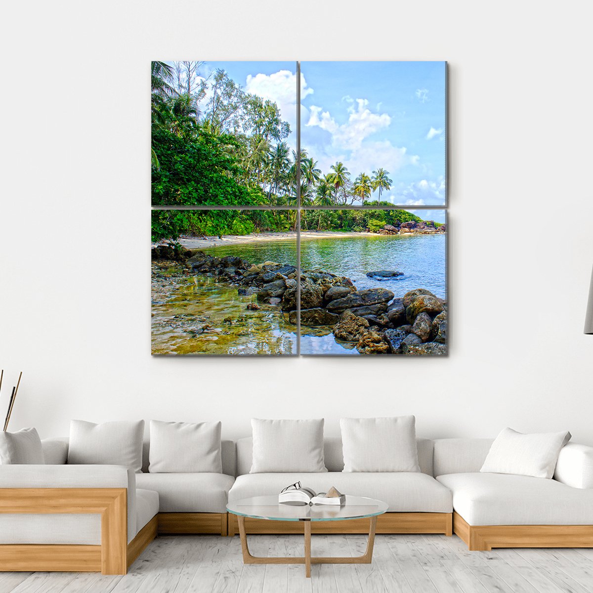 Tropical Beach In Seychelles Canvas Wall Art-4 Square-Gallery Wrap-17" x 17"-Tiaracle