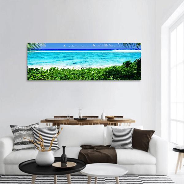 Tropical Beach Lagoon Panoramic Canvas Wall Art-3 Piece-25" x 08"-Tiaracle