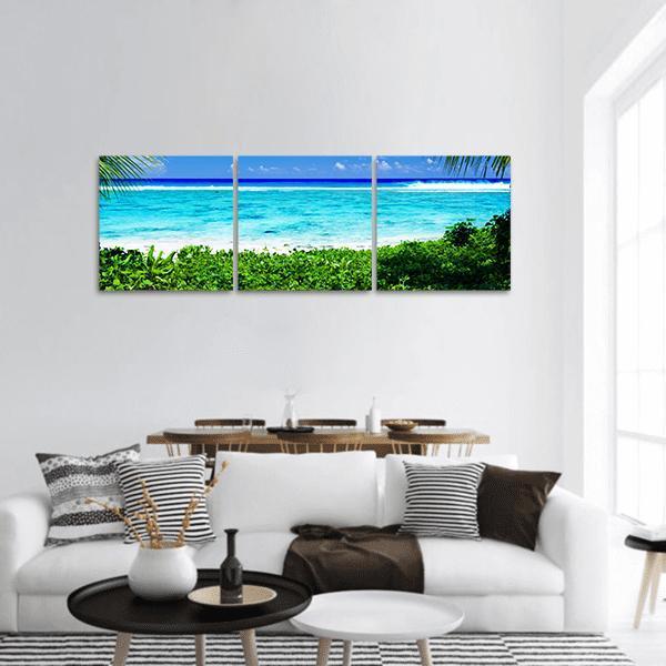 Tropical Beach Lagoon Panoramic Canvas Wall Art-3 Piece-25" x 08"-Tiaracle