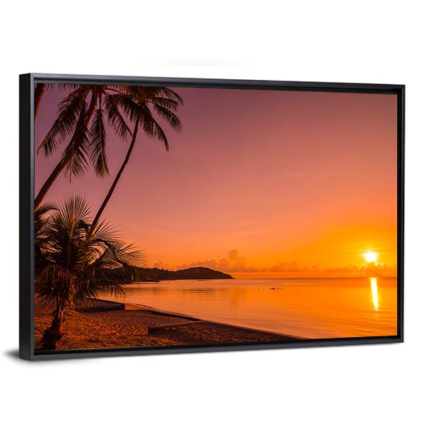 Tropical Beach Sea At Sunrise Time Canvas Wall Art-3 Horizontal-Gallery Wrap-25" x 16"-Tiaracle