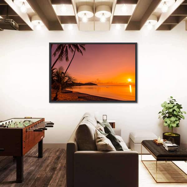 Tropical Beach Sea At Sunrise Time Canvas Wall Art-3 Horizontal-Gallery Wrap-25" x 16"-Tiaracle