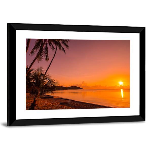 Tropical Beach Sea At Sunrise Time Canvas Wall Art-3 Horizontal-Gallery Wrap-25" x 16"-Tiaracle