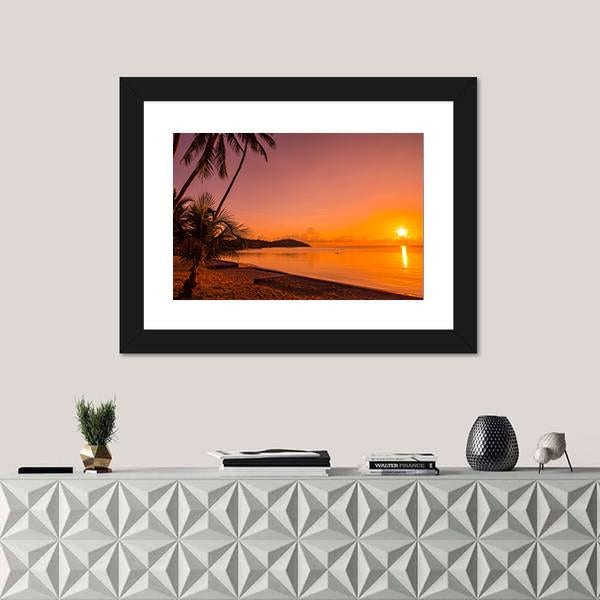 Tropical Beach Sea At Sunrise Time Canvas Wall Art-3 Horizontal-Gallery Wrap-25" x 16"-Tiaracle