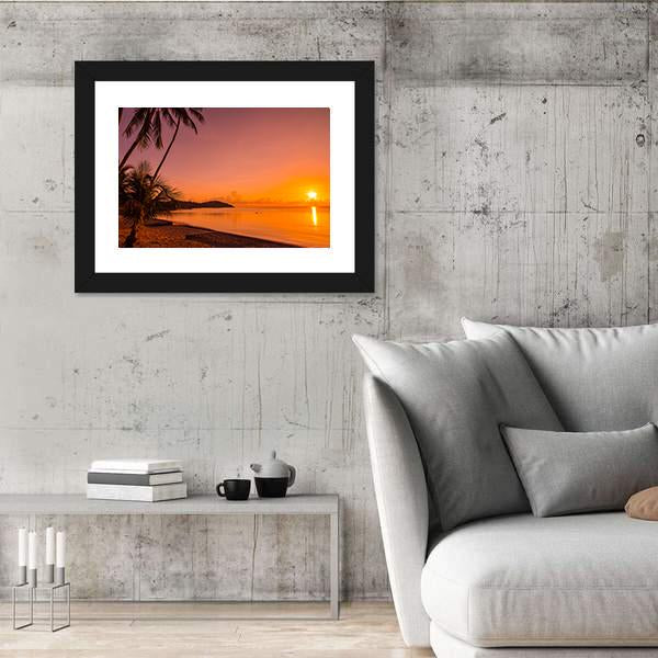 Tropical Beach Sea At Sunrise Time Canvas Wall Art-3 Horizontal-Gallery Wrap-25" x 16"-Tiaracle