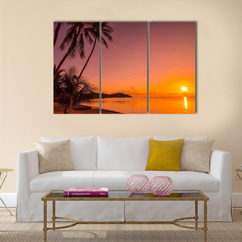 Tropical Beach Sea At Sunrise Time Canvas Wall Art-3 Horizontal-Gallery Wrap-37" x 24"-Tiaracle