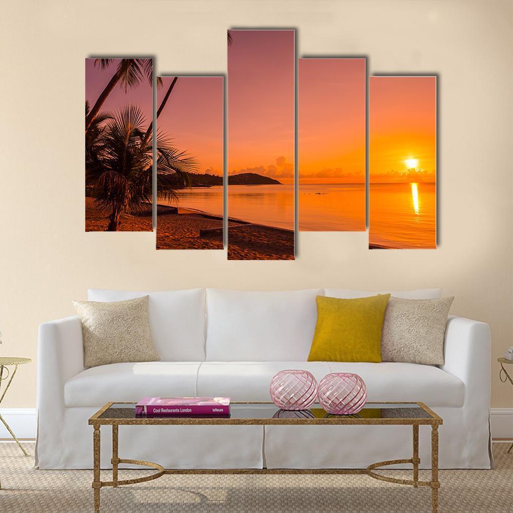Tropical Beach Sea At Sunrise Time Canvas Wall Art-5 Pop-Gallery Wrap-47" x 32"-Tiaracle