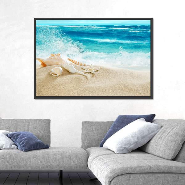 Tropical Beach &amp; Splashing Waves Canvas Wall Art-1 Piece-Floating Frame-24" x 16"-Tiaracle