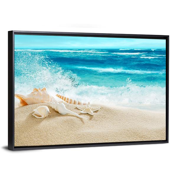 Tropical Beach & Splashing Waves Canvas Wall Art-3 Horizontal-Gallery Wrap-25" x 16"-Tiaracle
